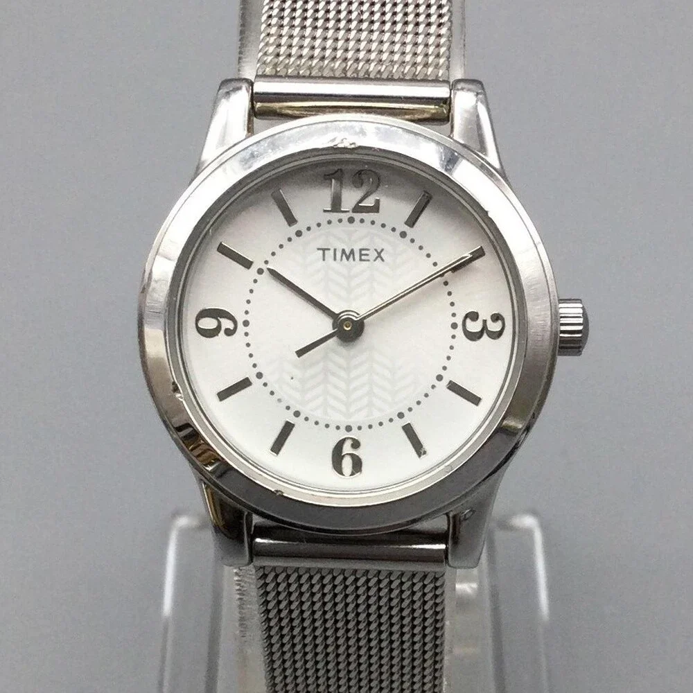 Timex Womens Watch 25mm Silver Tone Mesh Band Stainless Steel New Battery